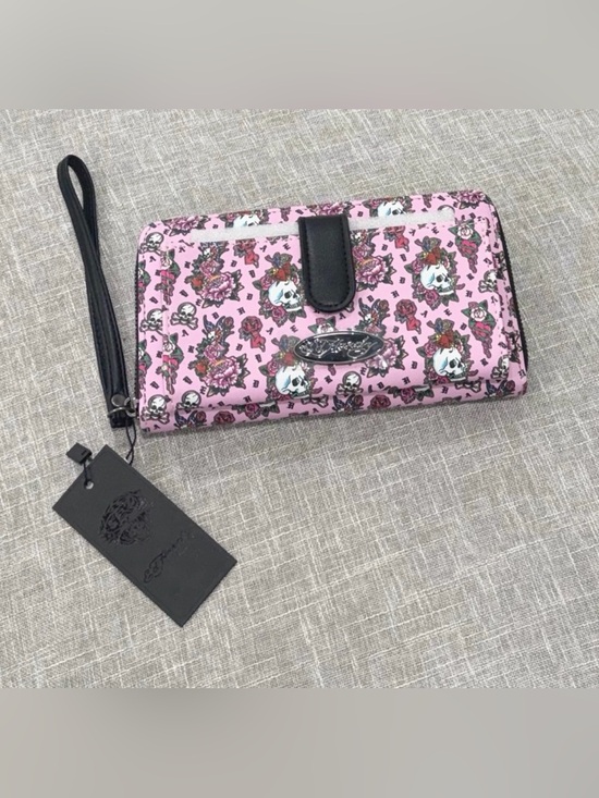 Ed Hardy Handbags - Ed Hardy Pink Wristlet Wallet with Skull & Rose Print